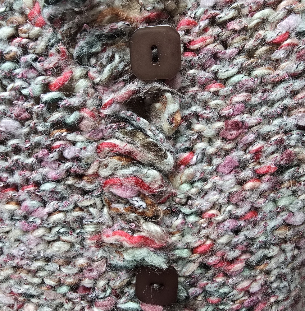 Chadwick Cardigan Sweater Pink Marled Loopy Trim - Medium - Picture 5 of 7
